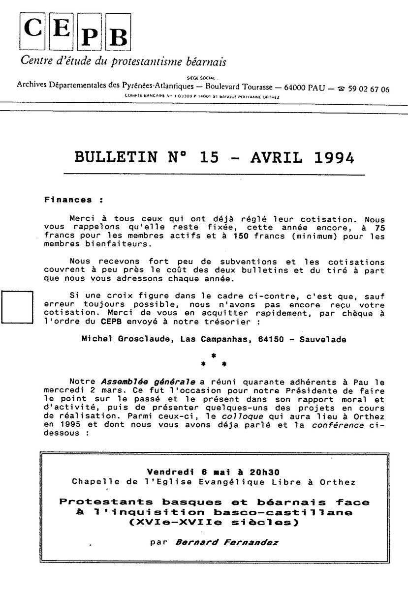 protestantisme Béarn bulletin 15
