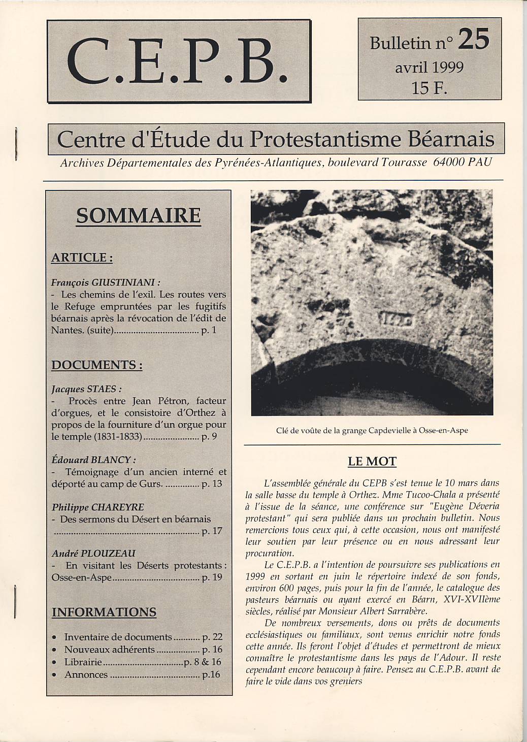 CEPB protestantisme Béarn bulletin 25