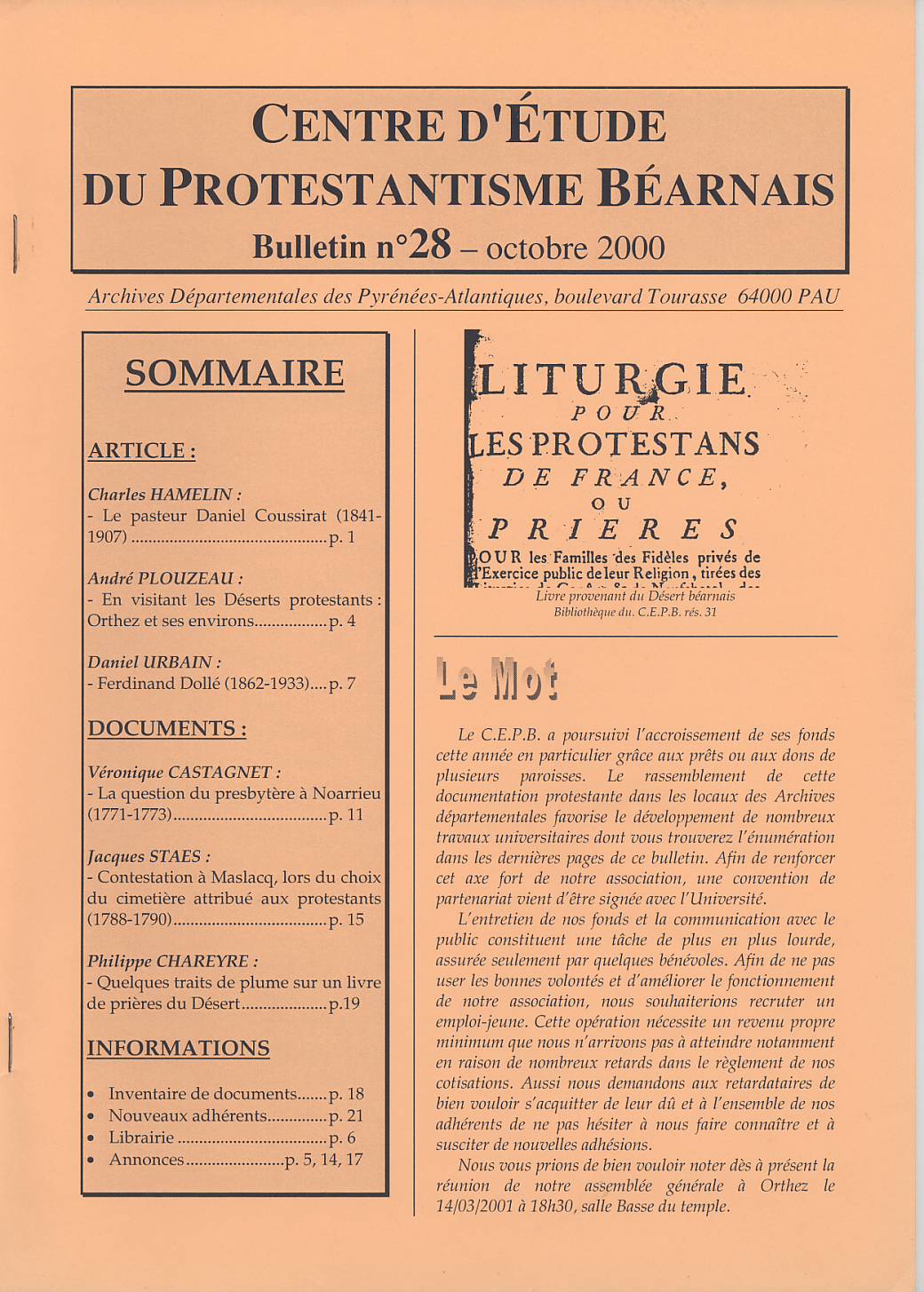 CEPB protestantisme Béarn bulletin 28